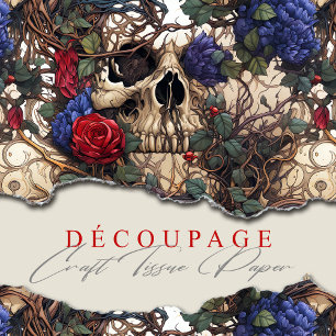 Floral Skulls Roses Blue Flowers Gothic Tissue Paper