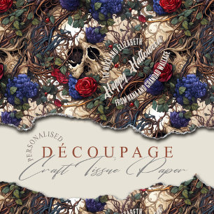 Floral Skulls Roses Blue Flowers Gothic Tissue Paper