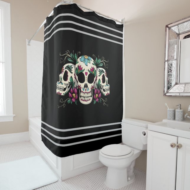 Floral Skulls Shower Curtain (In Situ)