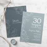 Floral Slate Blue Surprise 30th Birthday Party Invitation<br><div class="desc">Simple navy grey surprise 30th birthday party invitation. Minimalist modern design in slate dusty blue featuring botanical accents and typography script font. Steel blue and white feminine floral invite card perfect for a stylish womens surprise bday celebration. Can be customized to any age.</div>