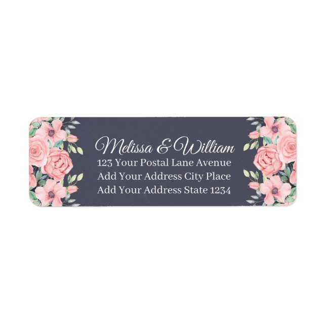 Floral Slate Gray Wedding Return Address Label (Front)