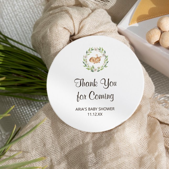 Floral Sleeping Deer Baby Shower Favor Classic Round Sticker (Creator Uploaded)