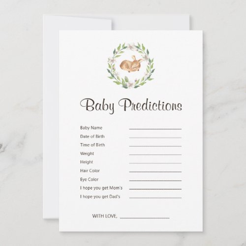 Floral Sleeping Deer Baby Shower Predictions Game