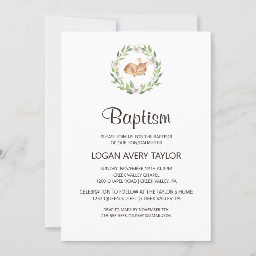 Floral Sleeping Deer Baptism Invitation