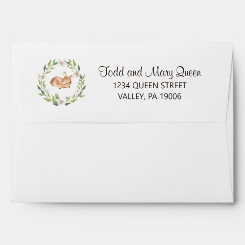 Floral Sleeping Deer Boy Baby Invitation Envelope