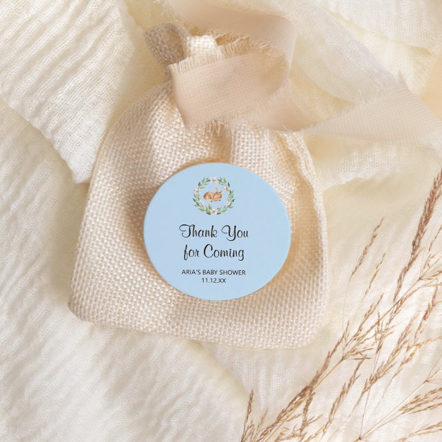 Floral Sleeping Deer Boy Baby Shower Favor Classic Round Sticker (Creator Uploaded)