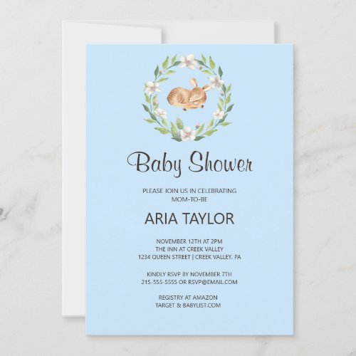 Floral Sleeping Deer Boy Baby Shower Invitation