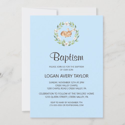 Floral Sleeping Deer Boy Baptism Invitation