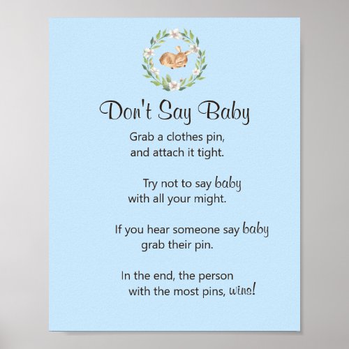 Floral Sleeping Deer Boy Dont Say Baby Game Poster