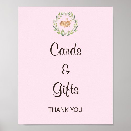 Floral Sleeping Deer Girl Baby Cards  Gifts Sign