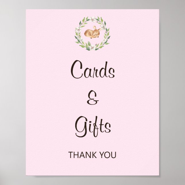 Floral Sleeping Deer Girl Baby Cards & Gifts Sign (Front)