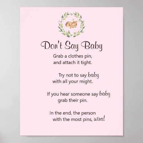 Floral Sleeping Deer Girl Dont Say Baby Game Poster