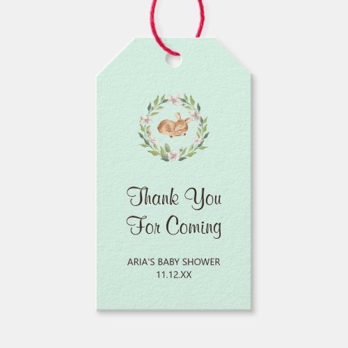 Floral Sleeping Deer on Green Baby Shower Favor Gift Tags