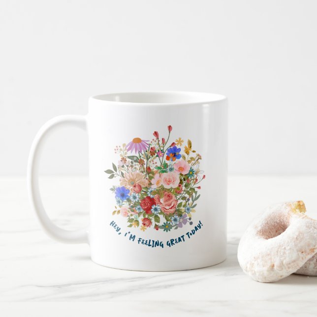 Floral & Slogan Graphic Coffee Mug (With Donut)