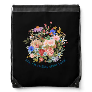 Floral & Slogan Graphic Drawstring Bag