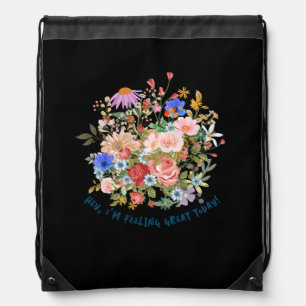 Floral & Slogan Graphic Drawstring Bag
