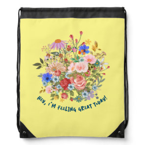 Floral & Slogan Graphic Drawstring Bag