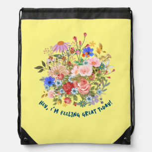 Floral & Slogan Graphic Drawstring Bag