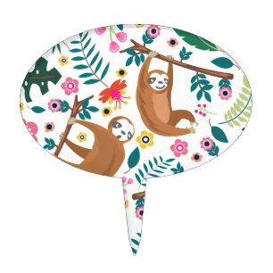 floral sloth cake topper
