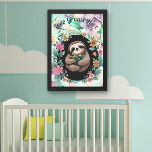 Floral Sloth Love Grows Here Photo Print