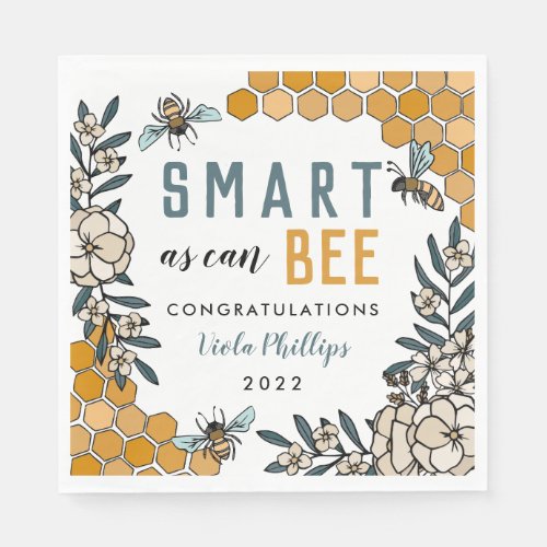 Floral Smart as can Bee Graduation Party Napkins