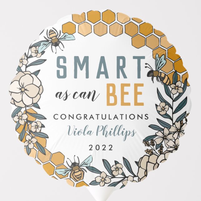 Floral Smart as can Bee Graduation Photo Balloon (Front)