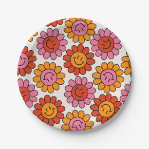 Floral Smile 70s Girly Vintage Pattern Hippie Paper Plates
