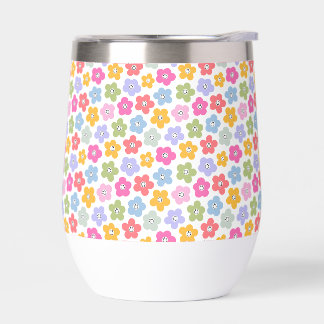 Floral Smiles Vibrant Colorful Playful Pastel Thermal Wine Tumbler