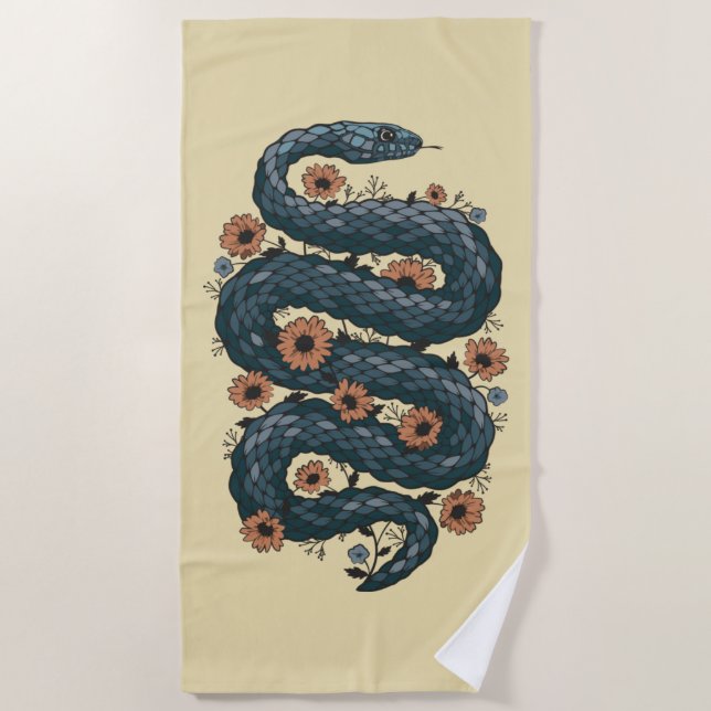 Floral snake (blue) beach towel (Front)