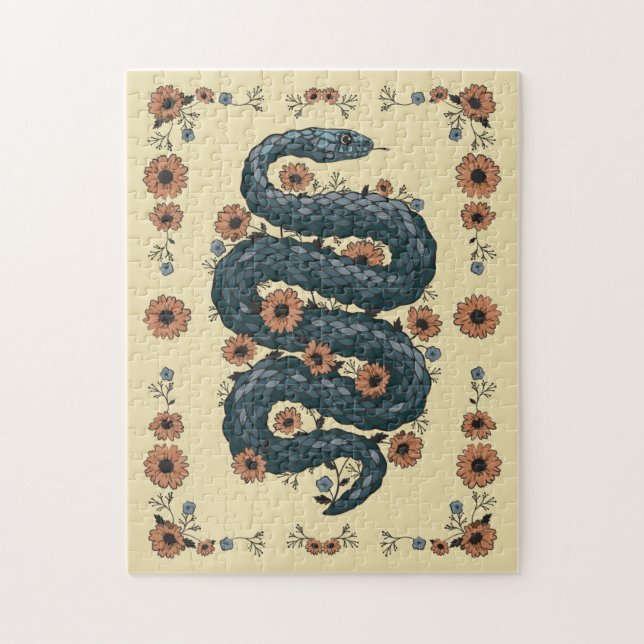 Floral snake (blue) jigsaw puzzle (Vertical)