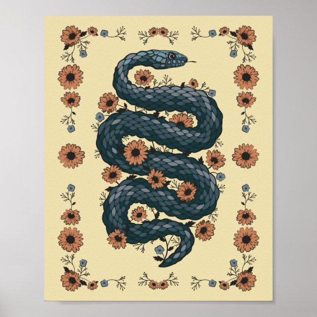 Floral snake (blue) poster (Front)