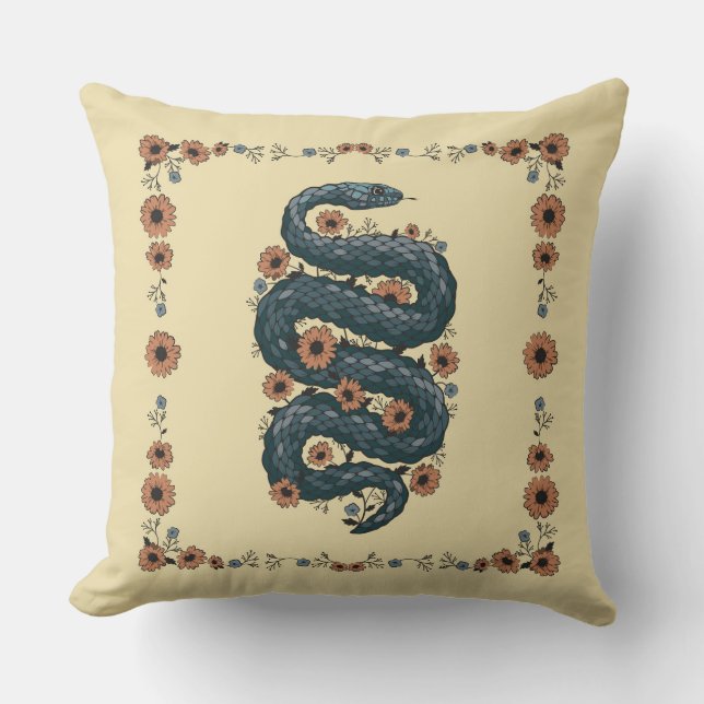 Floral snake (blue) throw pillow (Front)