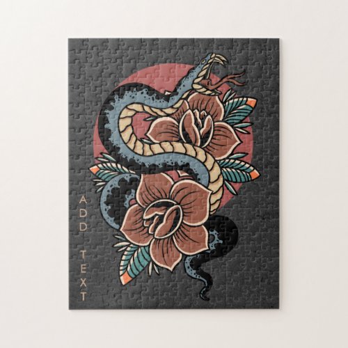 Floral Snake Mystic Grunge Illustration Esoteric Jigsaw Puzzle