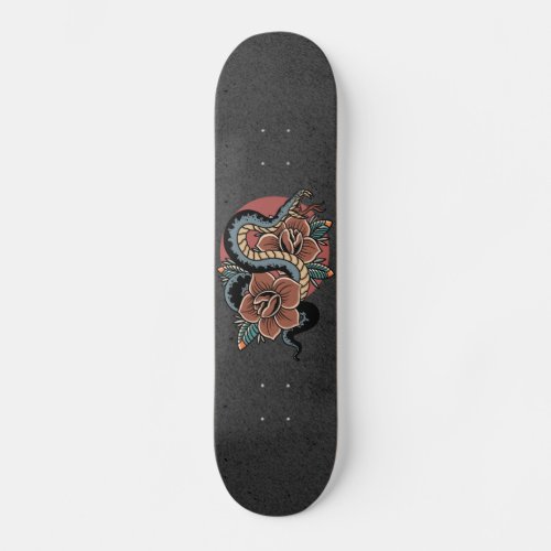 Floral Snake Mystic Grunge Illustration Esoteric  Skateboard