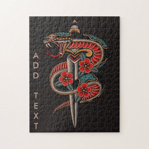Floral Snake  Sword Grunge Illustration Esoteric  Jigsaw Puzzle