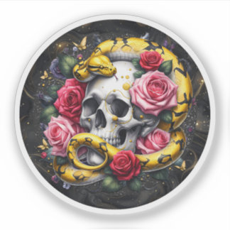 Floral Snake With Skull Sticker. Sticker