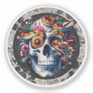 Floral Snake With Skull Sticker. Sticker