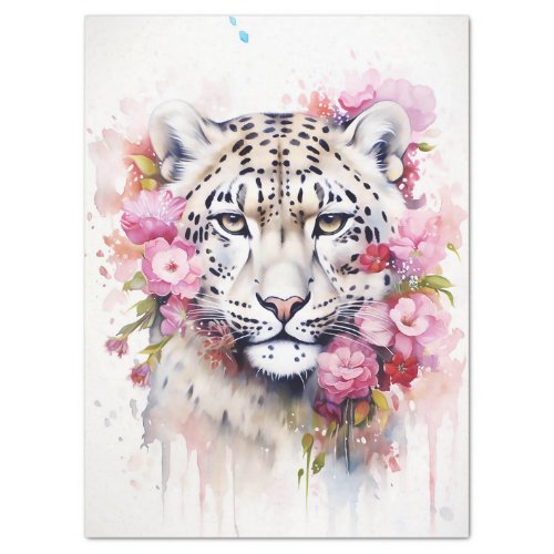 Floral Snow Leopard Decoupage Tissue Paper