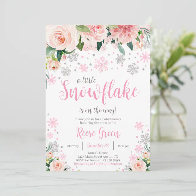 Floral Snowflake Baby Shower Invitation | Zazzle