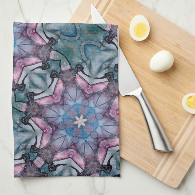 Floral Snowflake Pink Blue Green  Kitchen Towel (Quarter Fold)