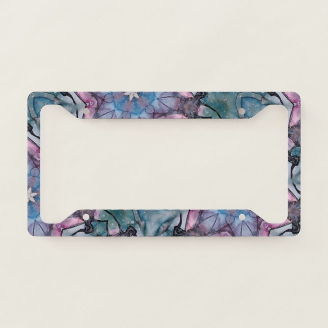 Floral Snowflake Pink Blue Green  License Plate Frame (Front)
