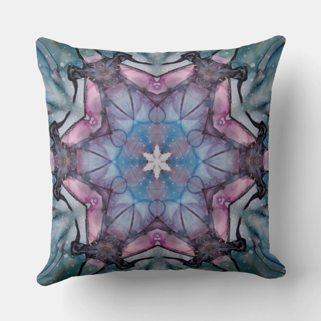 Floral Snowflake Pink Blue Green  Throw Pillow (Back)