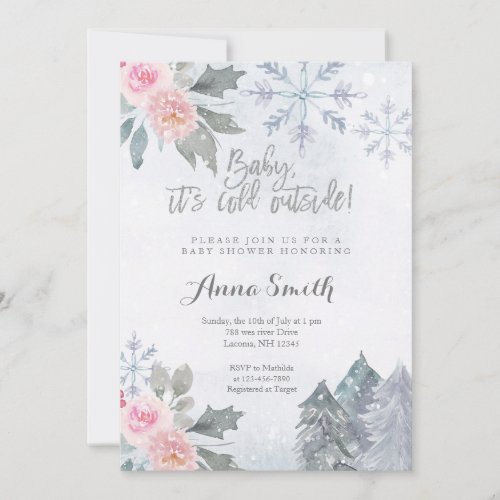 Floral Snowflakes Winter Baby Shower Invitation