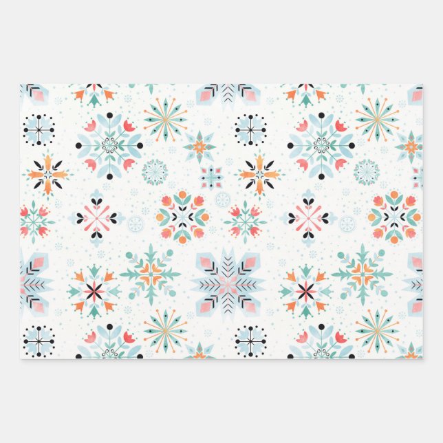 Floral snowflakes wrapping paper sheets (Front)