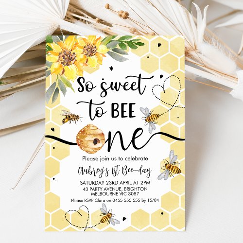 Floral So Sweet To Bee One Bee 1st Birthday Invitation
