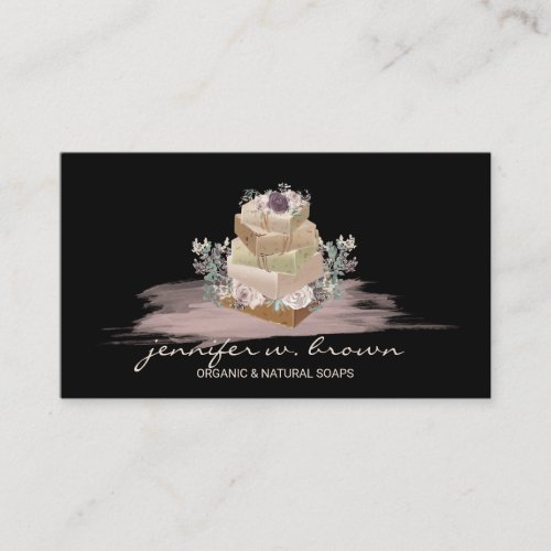 Floral Soap Making Black Pink Business Card