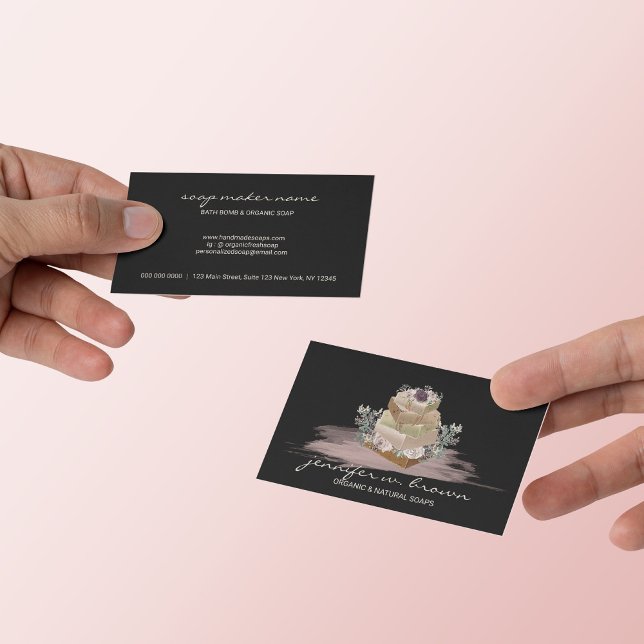 Floral Soap Making Black Pink Business Card (Floral Soap Making Black Pink Business Card)