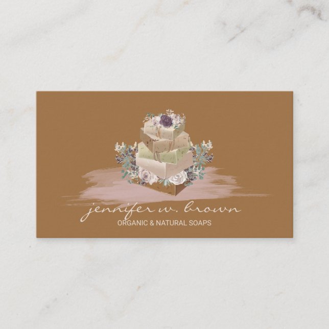 Floral Soap Making Brown Business Card (Front)
