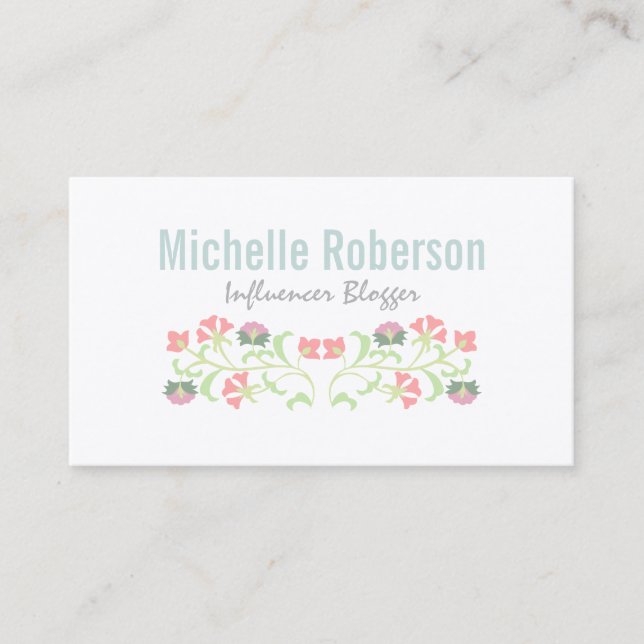 Floral social media icons business card (Front)