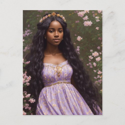 Floral Soft Black Girl Purple Princesscore Art Postcard